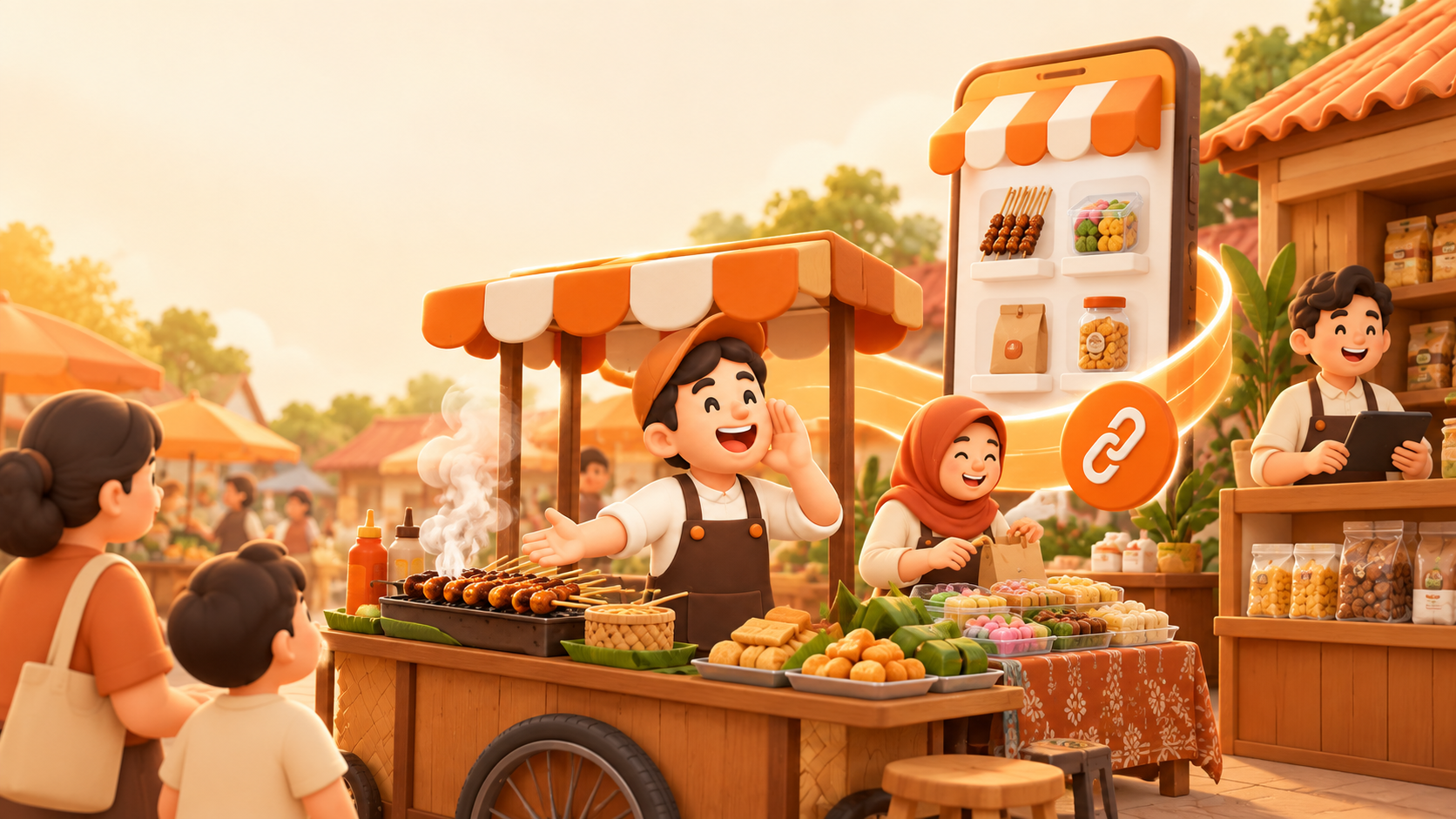 Ilustrasi pedagang UMKM, lapak jajanan, dan toko online NgeLapak